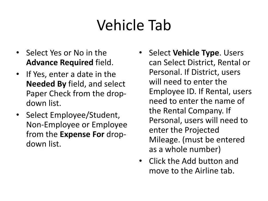 vehicle tab