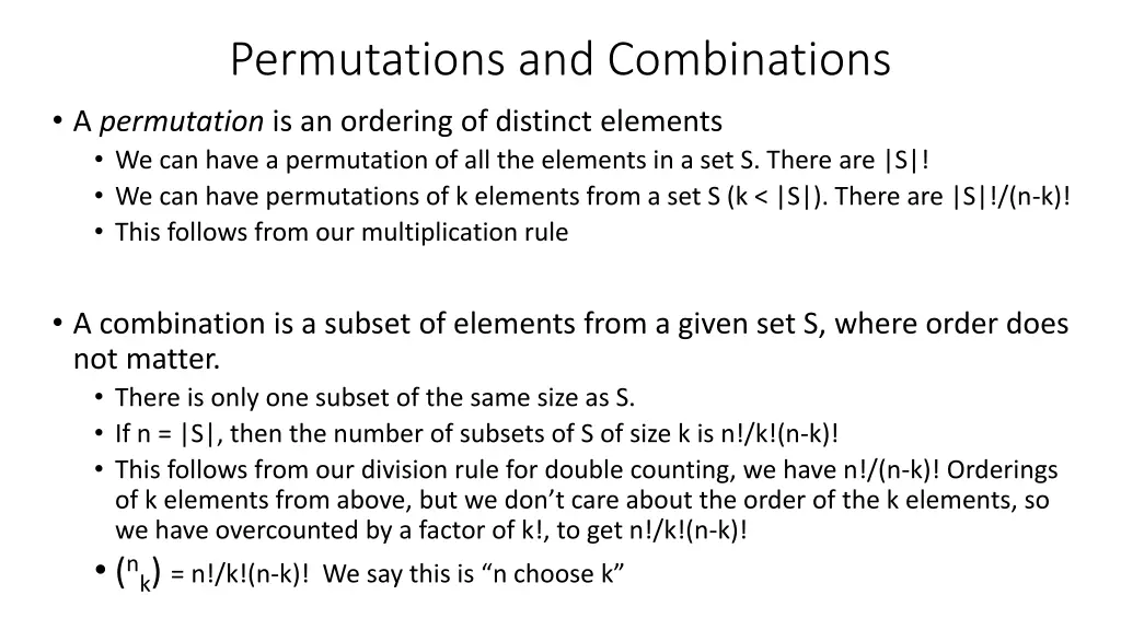 permutations and combinations a permutation