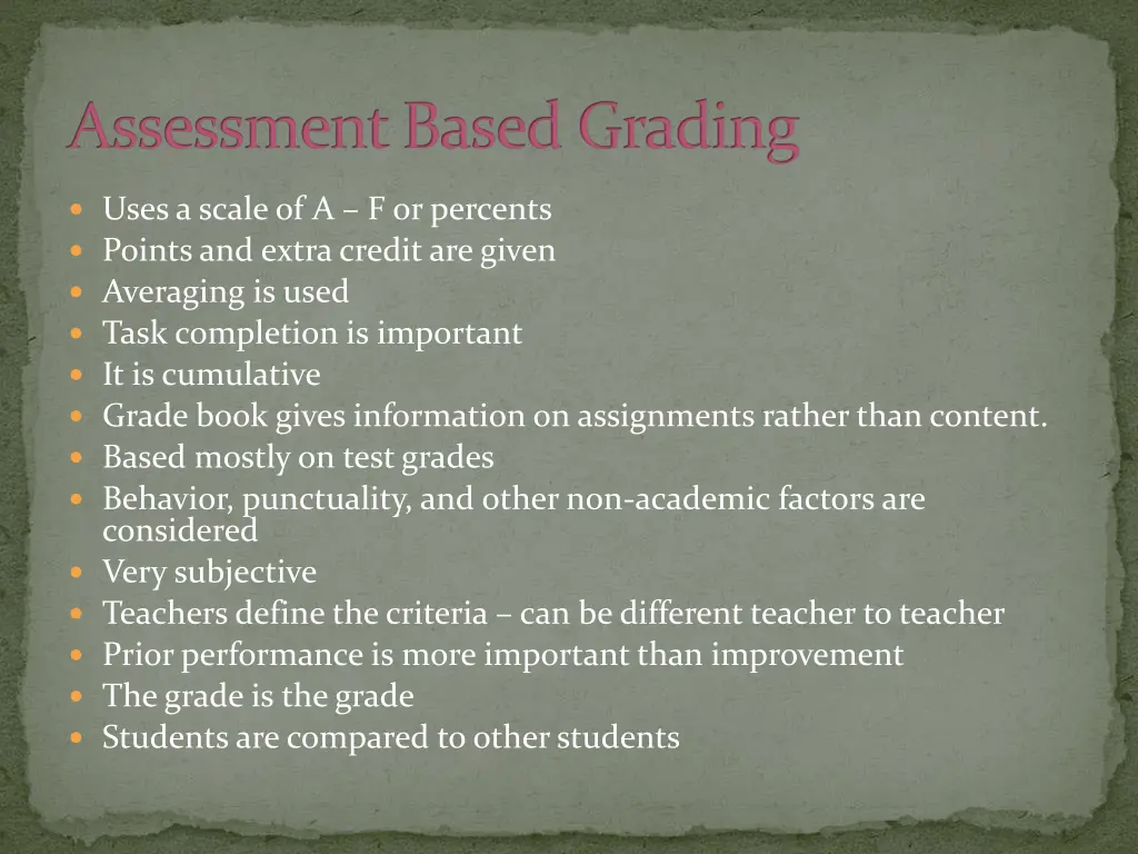 assessment based grading