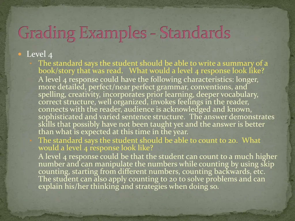 grading examples standards