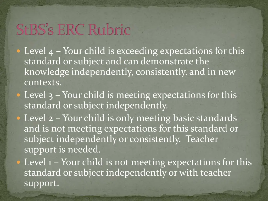 stbs s erc rubric