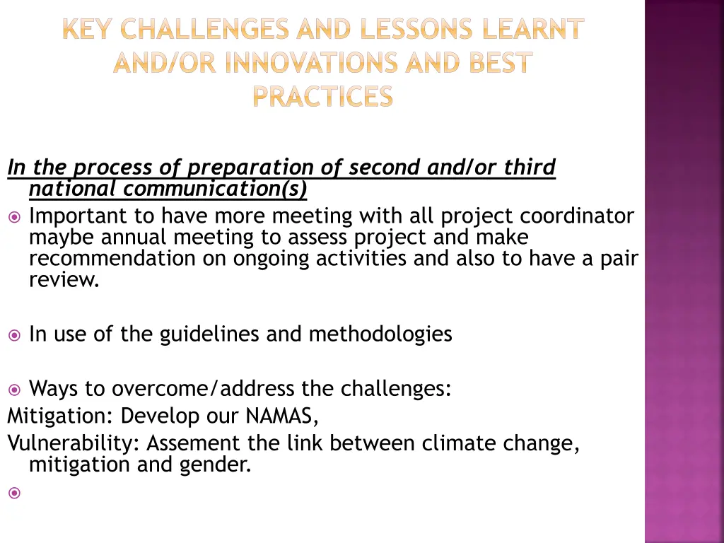 key challenges and lessons learnt