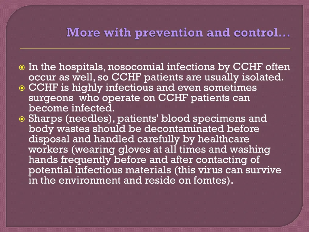 in the hospitals nosocomial infections by cchf