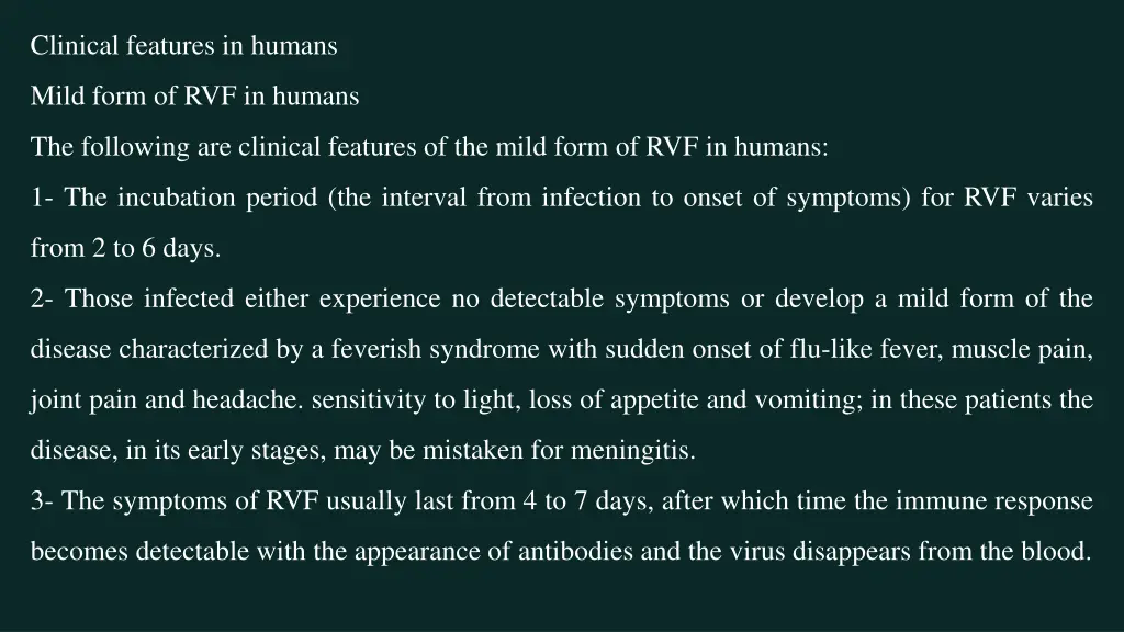 clinical features in humans