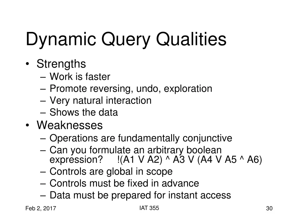 dynamic query qualities