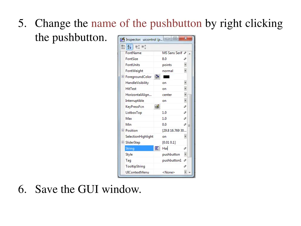 5 change the name of the pushbutton by right