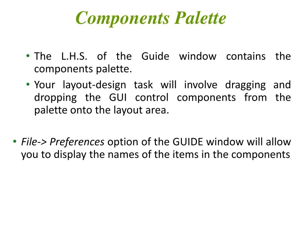 components palette