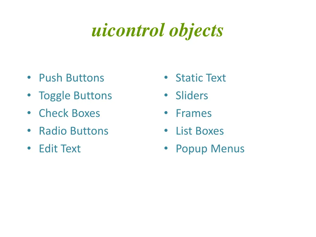 uicontrol objects