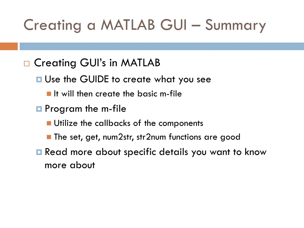 creating a matlab gui summary