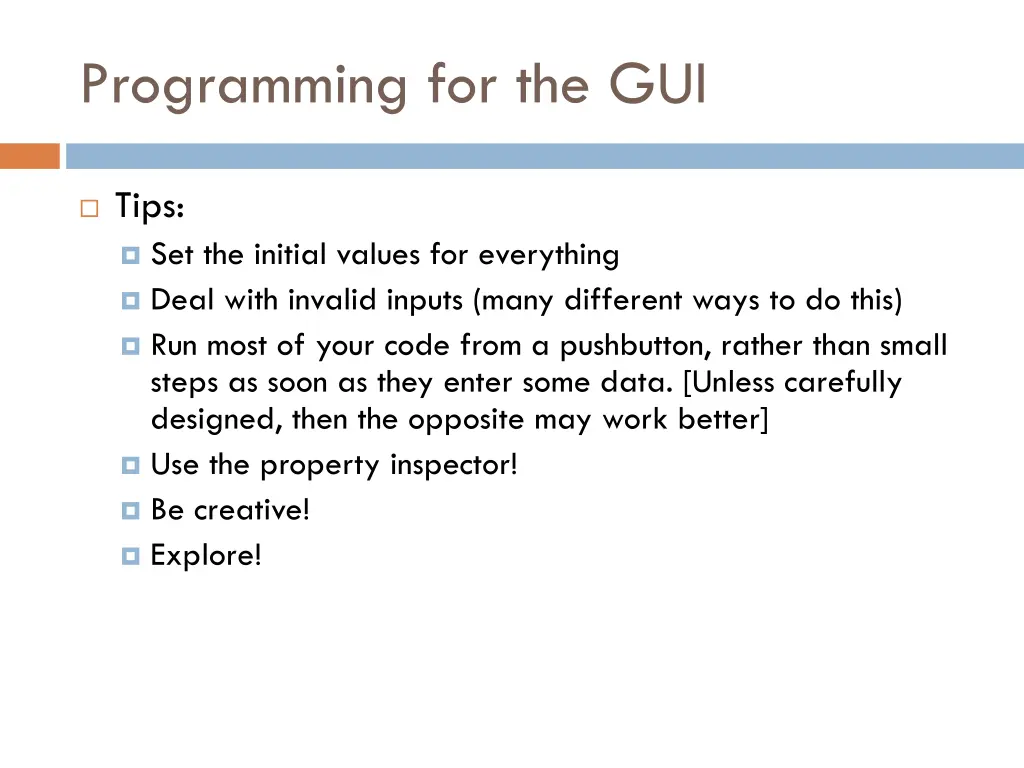 programming for the gui