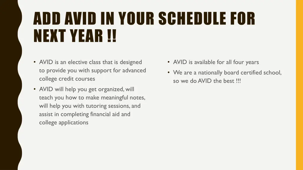 add avid in your schedule for next year