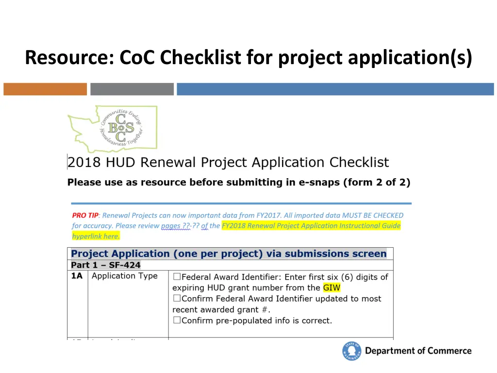 resource coc checklist for project application s