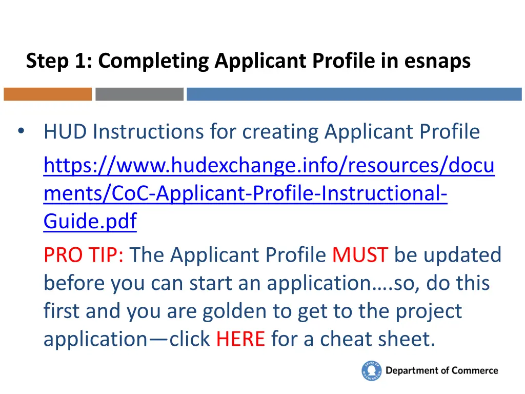 step 1 completing applicant profile in esnaps