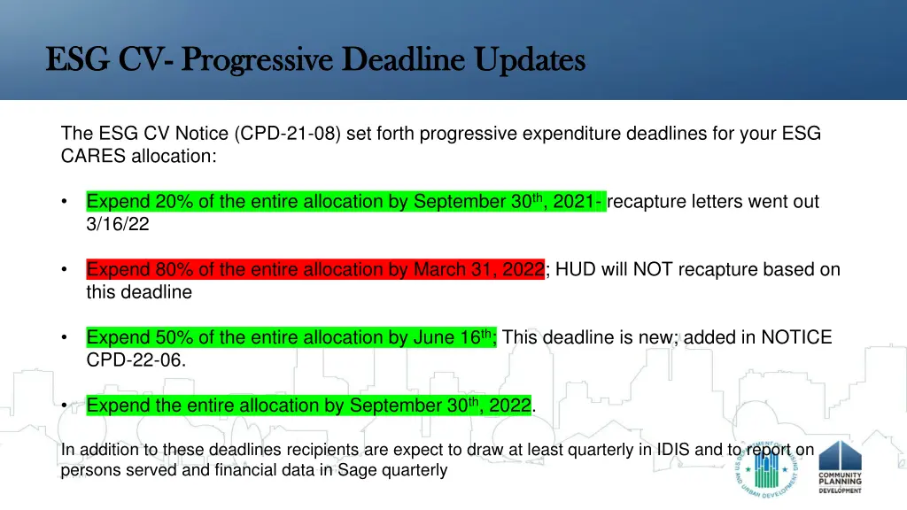 esg cv esg cv progressive deadline updates