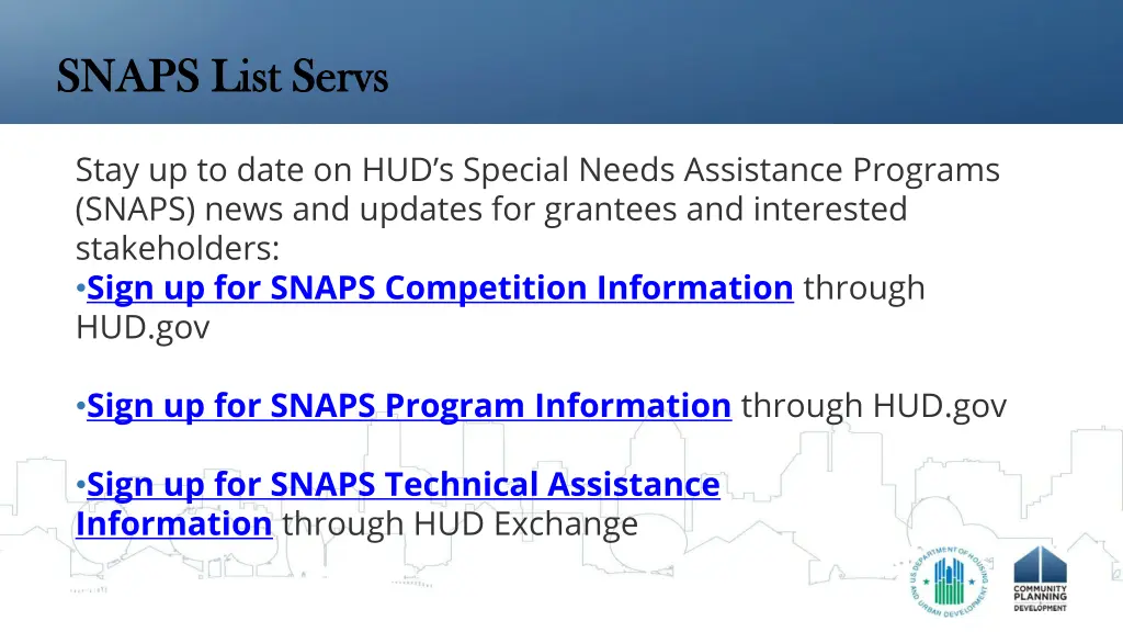 snaps list servs snaps list servs