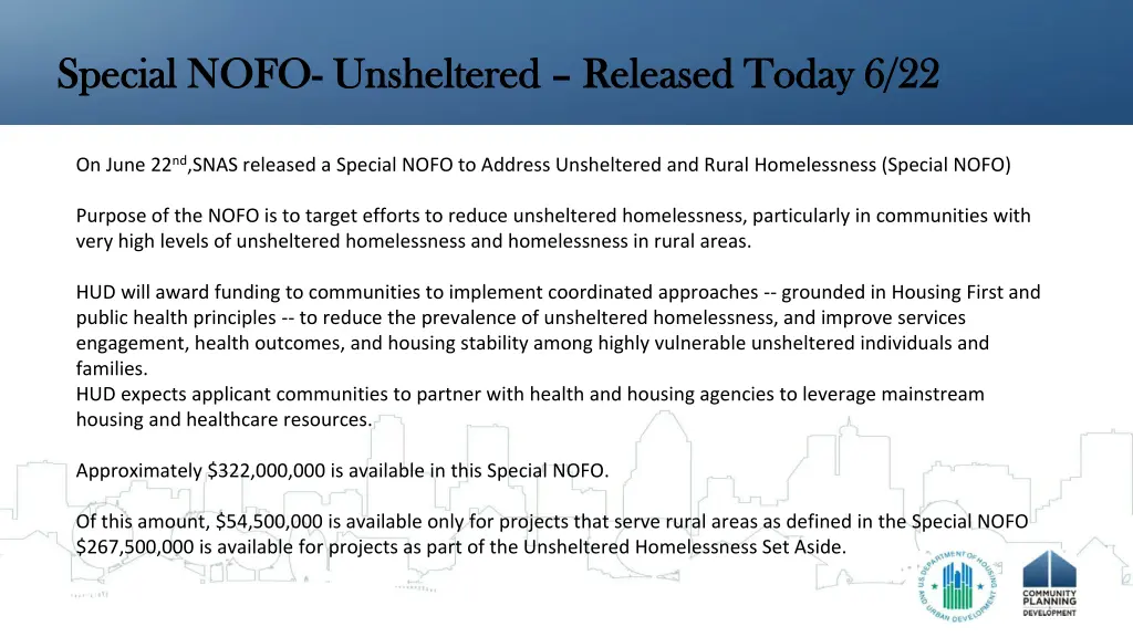 special nofo special nofo unsheltered