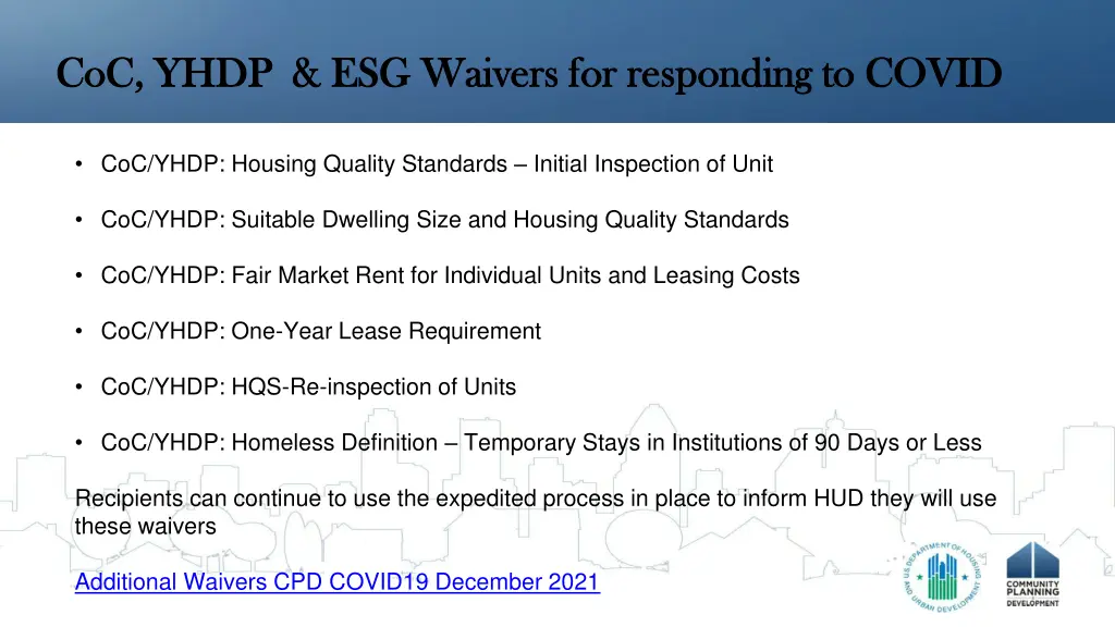 coc yhdp esg waivers for responding to covid 1