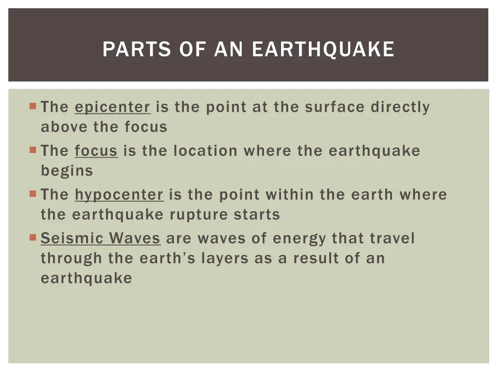 parts of an earthquake