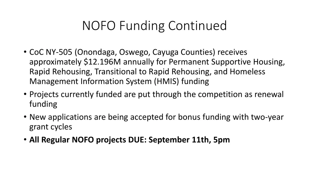 nofo funding continued