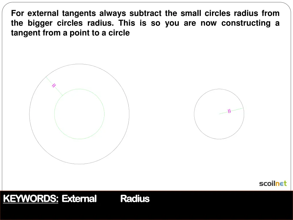 for external tangents always subtract the small