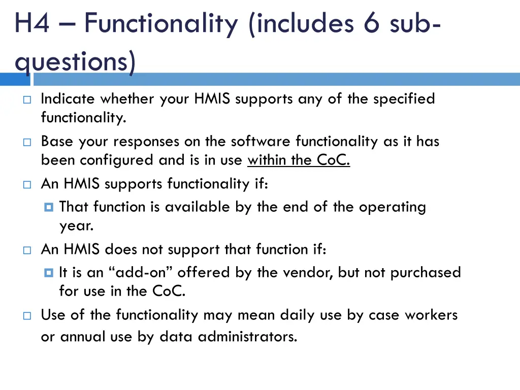 h4 functionality includes 6 sub questions