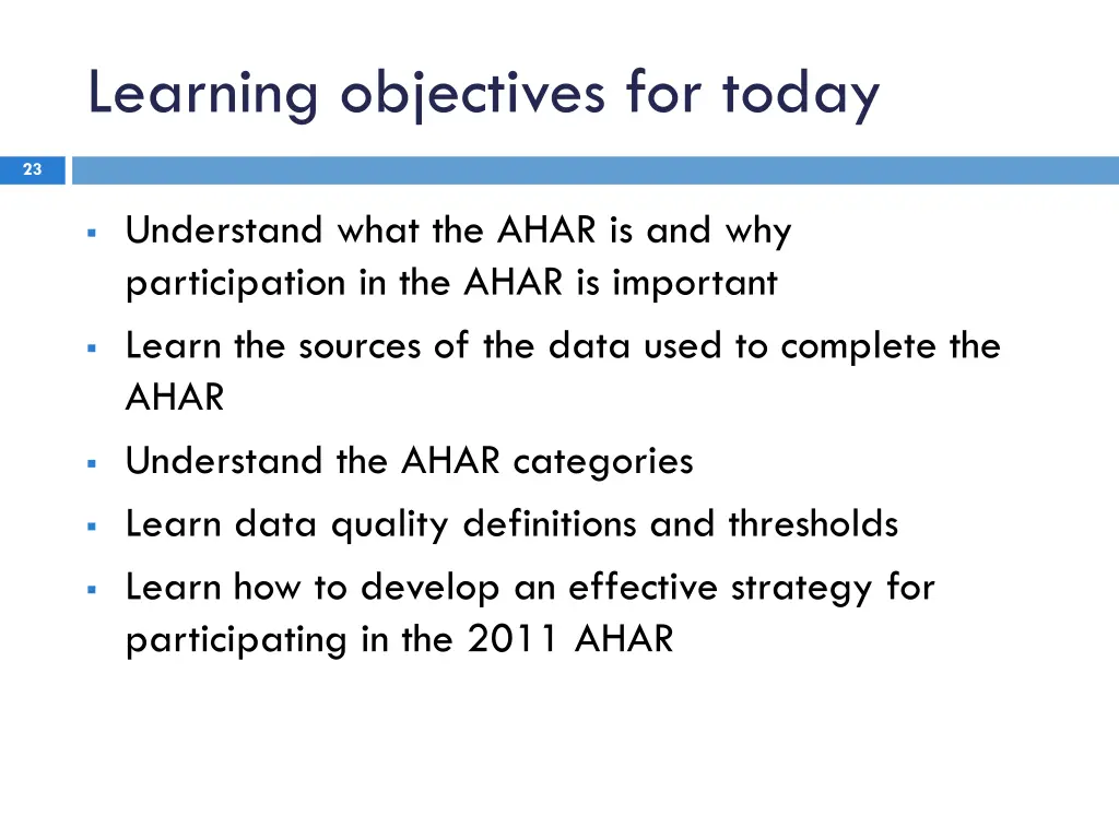 learning objectives for today