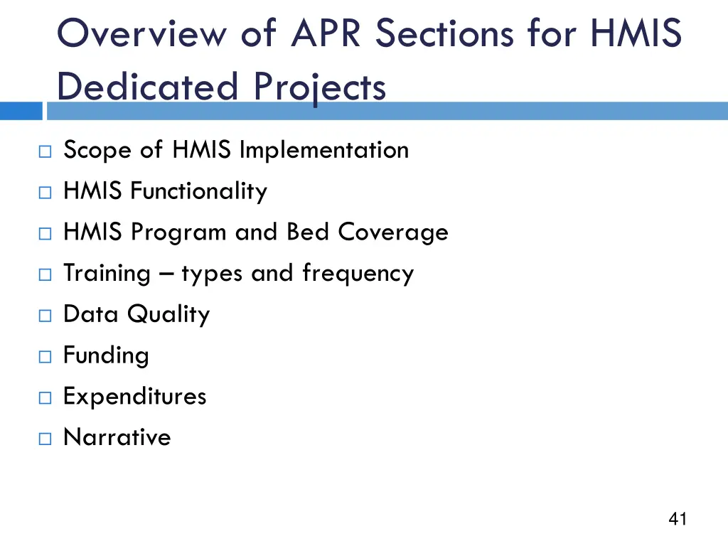 overview of apr sections for hmis dedicated