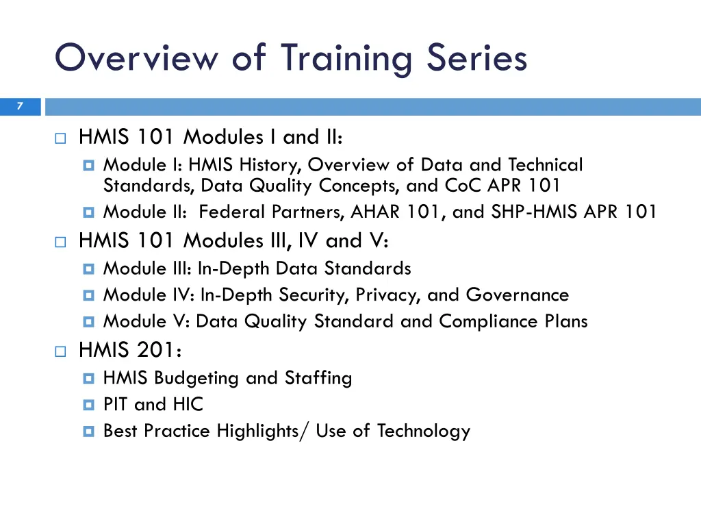 overview of training series