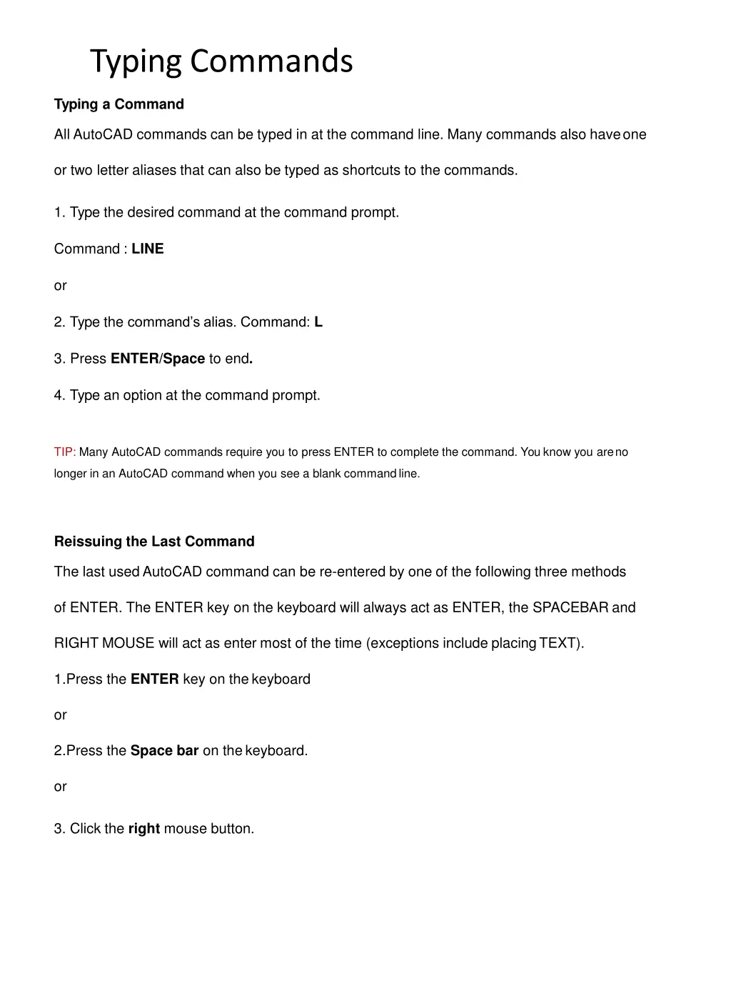 typing commands