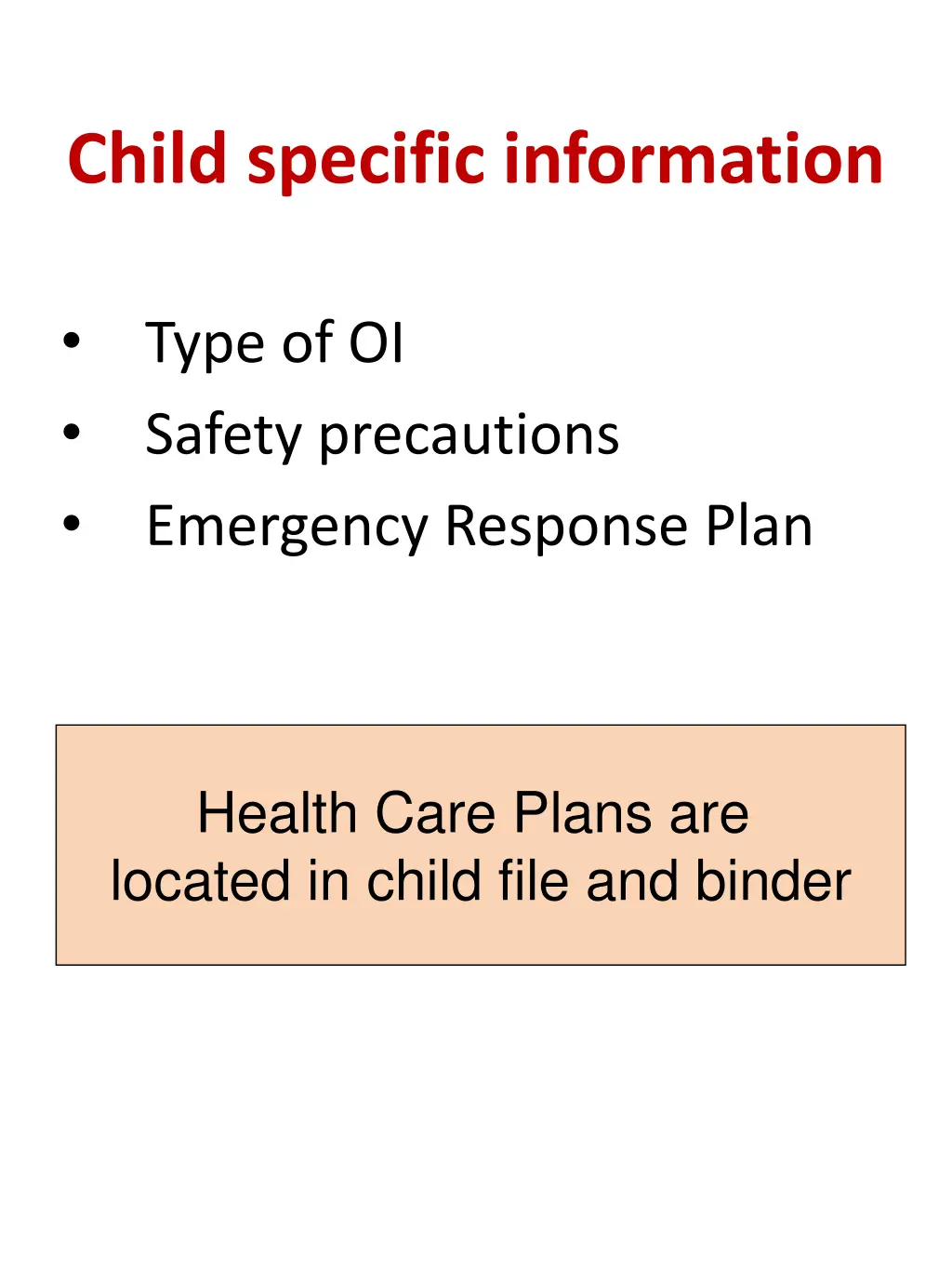 child specific information