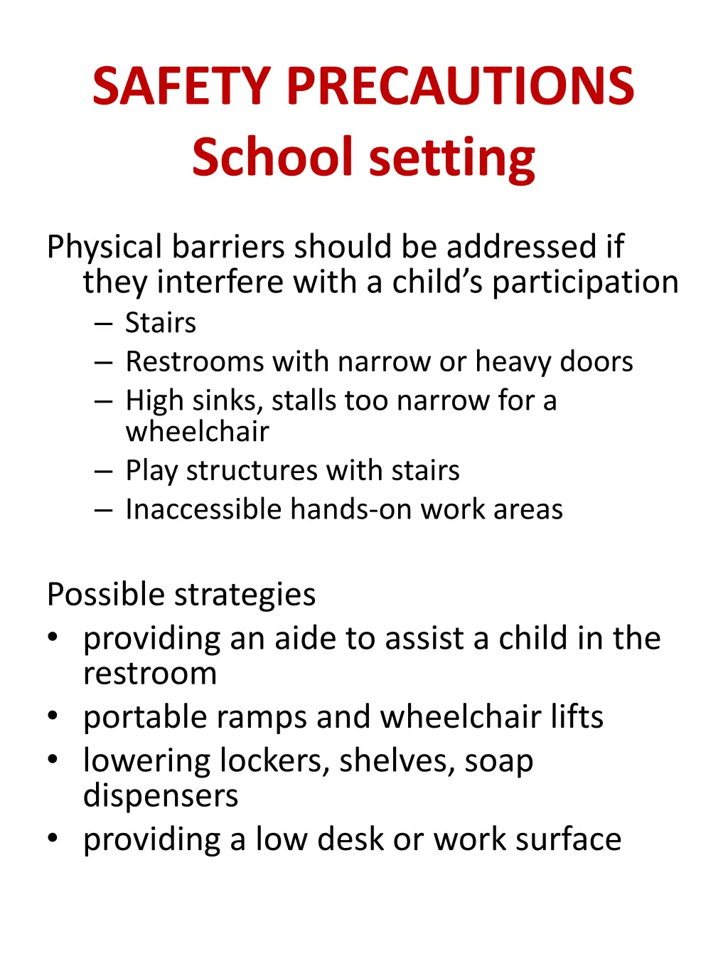 safety precautions school setting