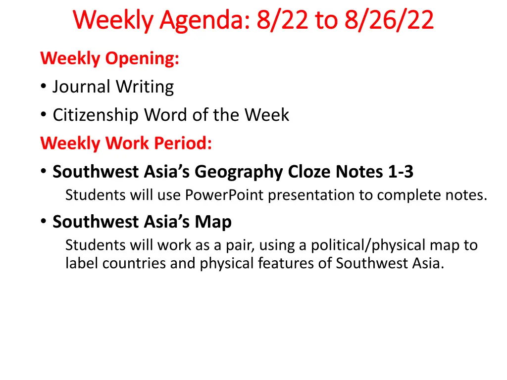 weekly agenda 8 22 to 8 26 22 weekly agenda