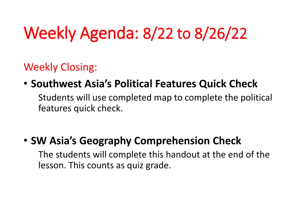 weekly agenda weekly agenda 8 22 to 8 26 22