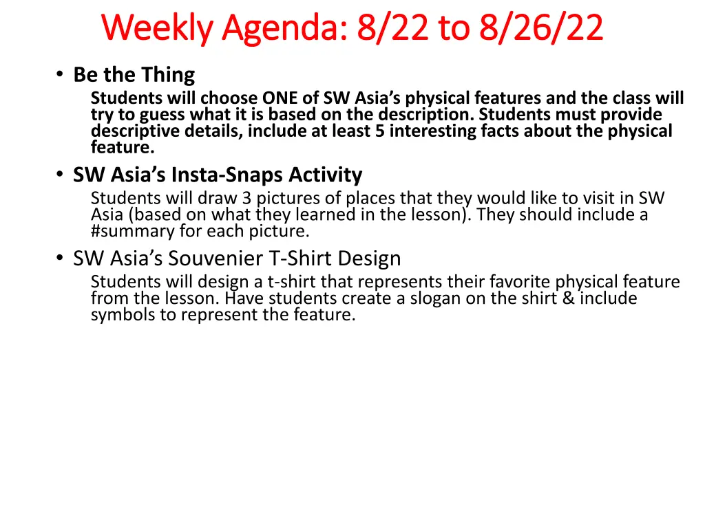 weekly agenda weekly agenda