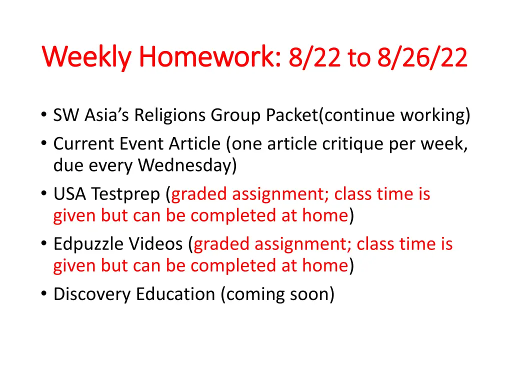 weekly homework weekly homework 8 22 to 8 26 22