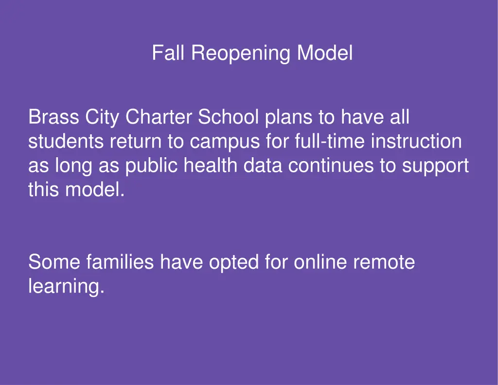 fall reopening model