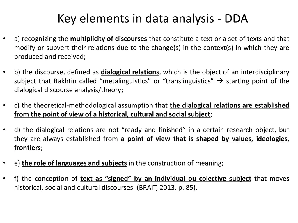 key elements in data analysis dda