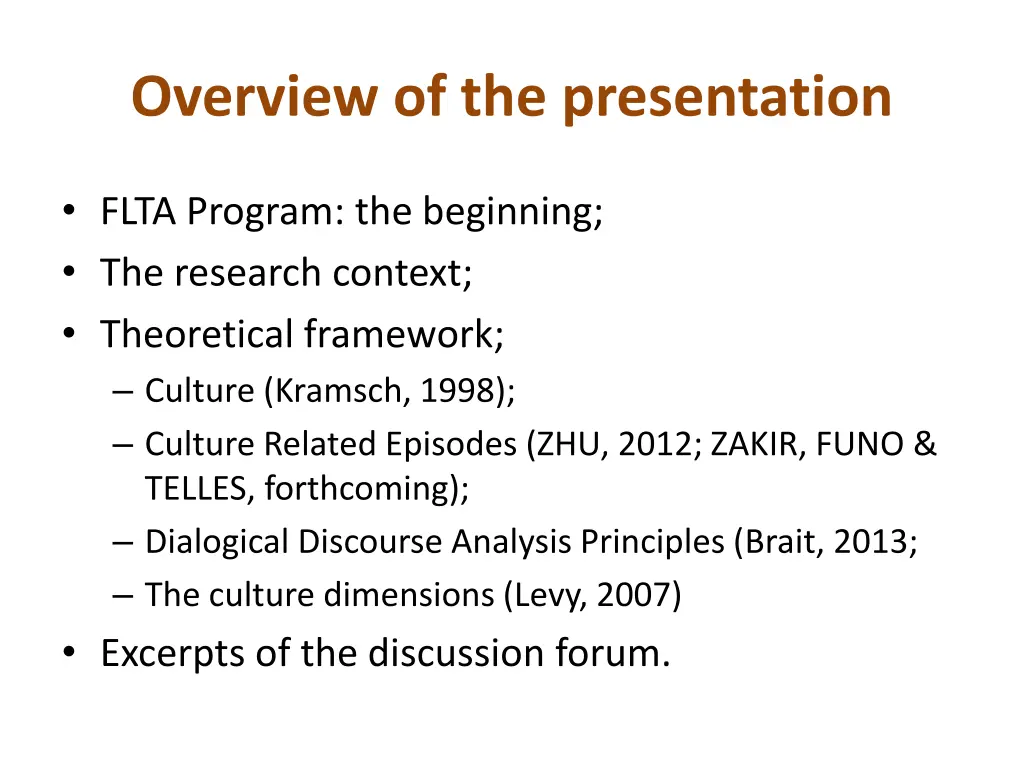 overview of the presentation