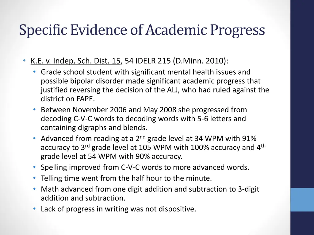 specific evidence of academic progress