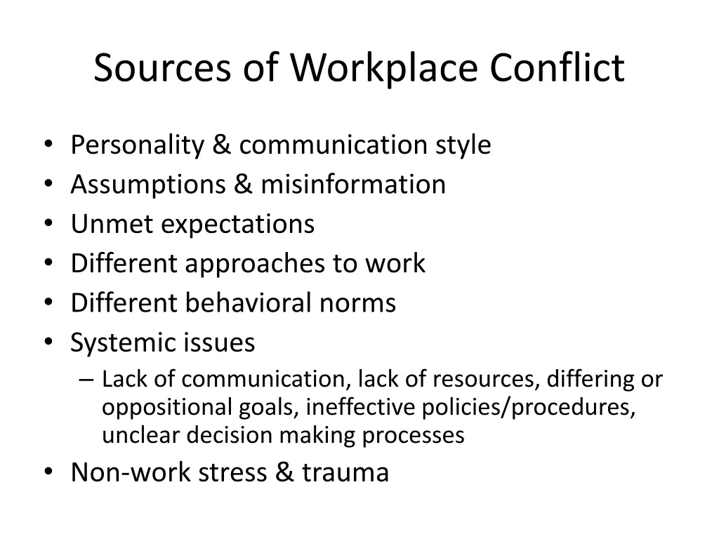 sources of workplace conflict