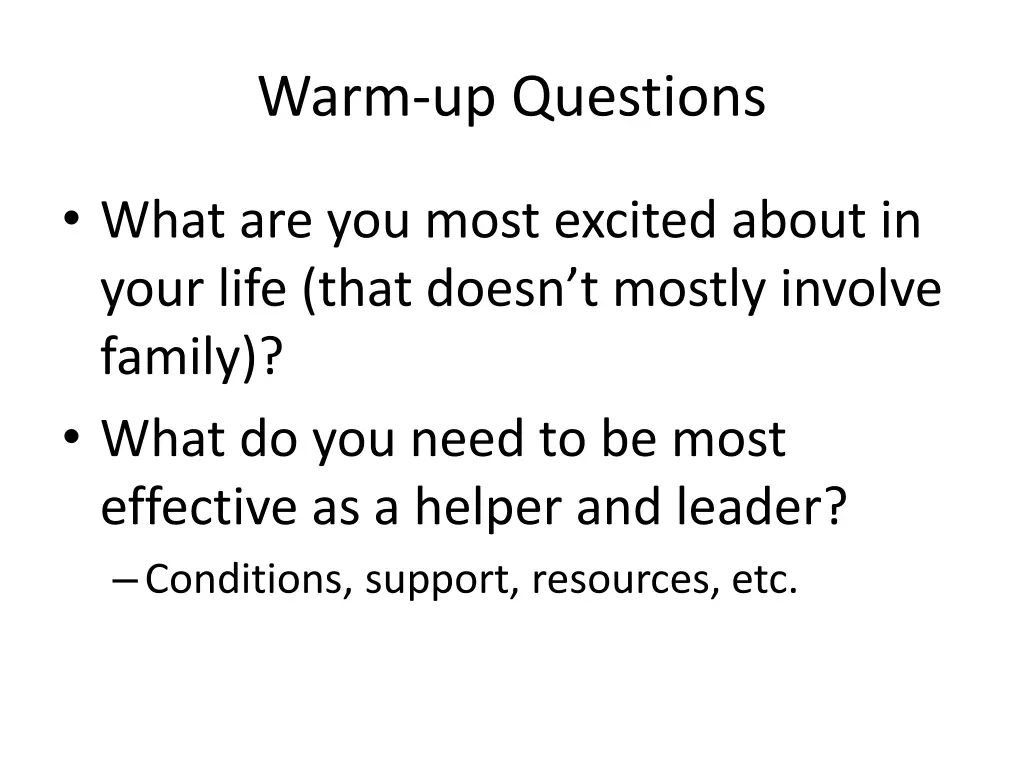 warm up questions