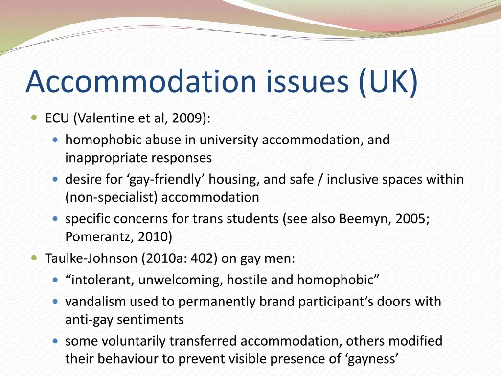 accommodation issues uk