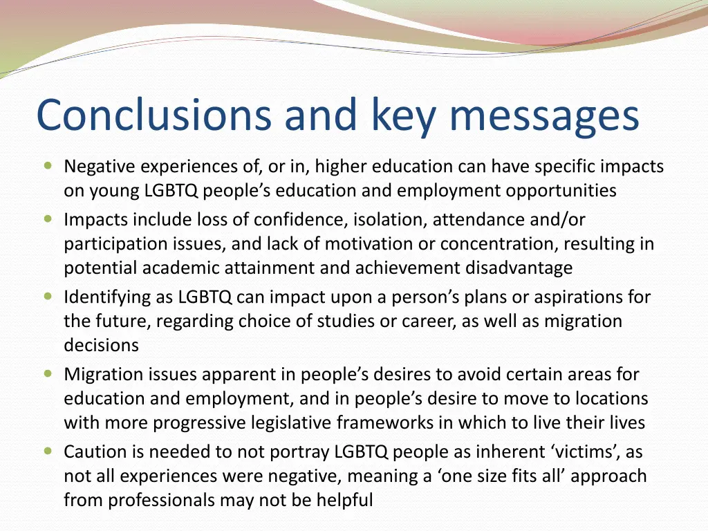 conclusions and key messages