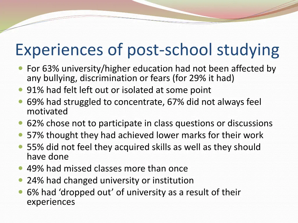 experiences of post school studying