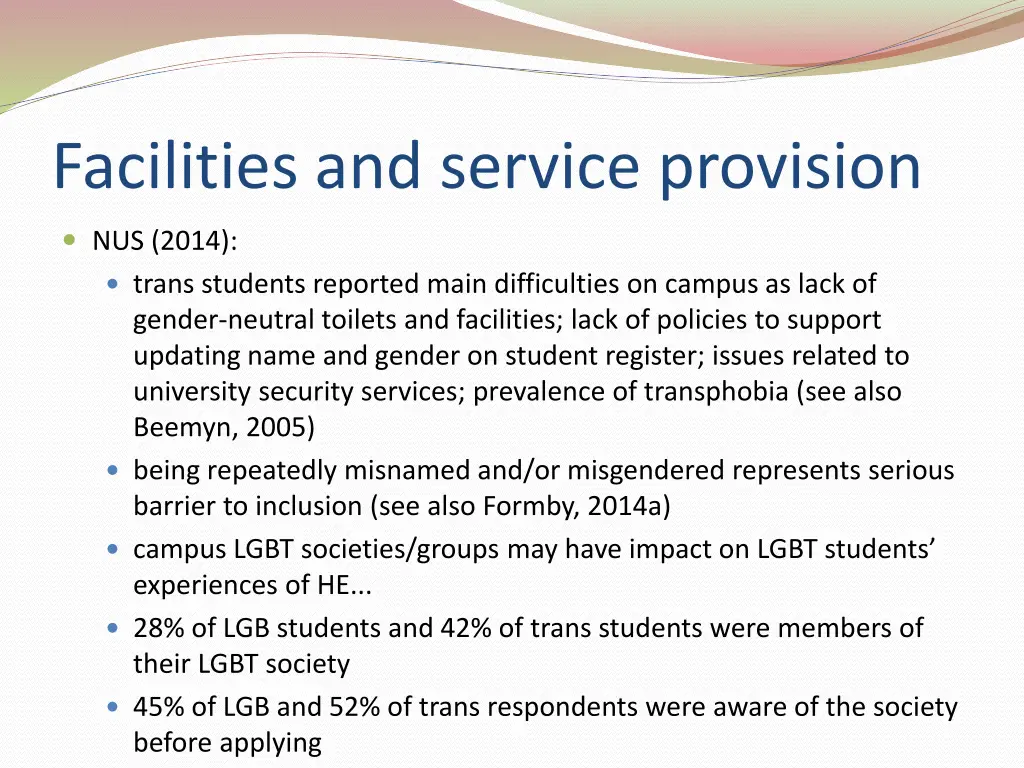 facilities and service provision