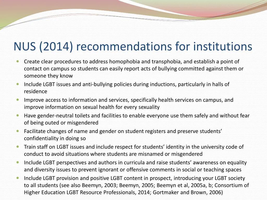 nus 2014 recommendations for institutions