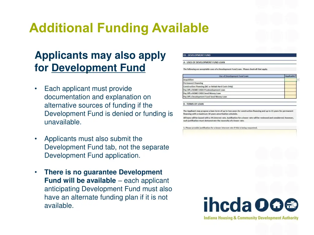 additional funding available