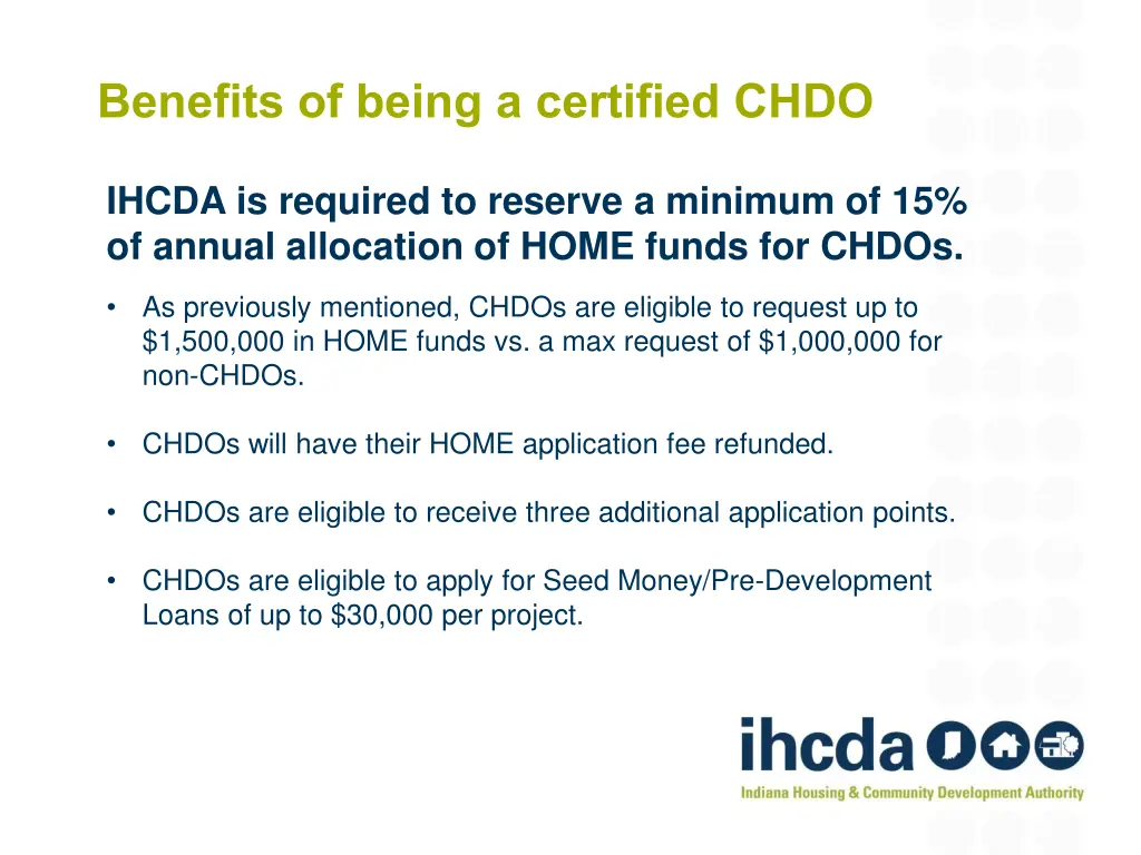 benefits of being a certified chdo