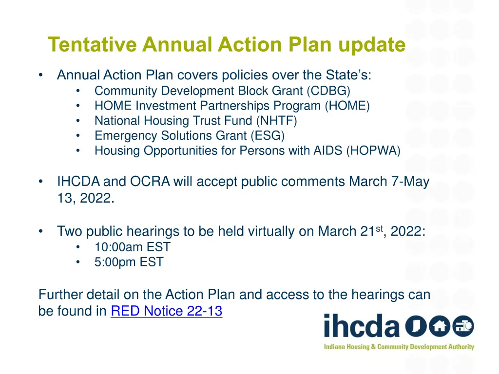 tentative annual action plan update