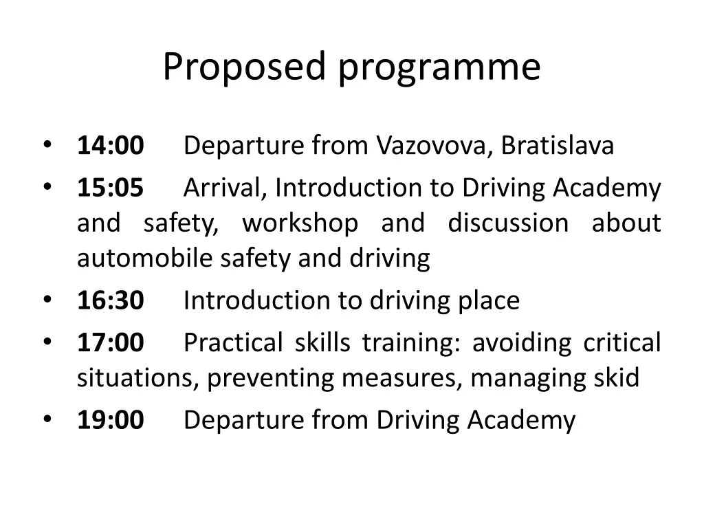 proposed programme